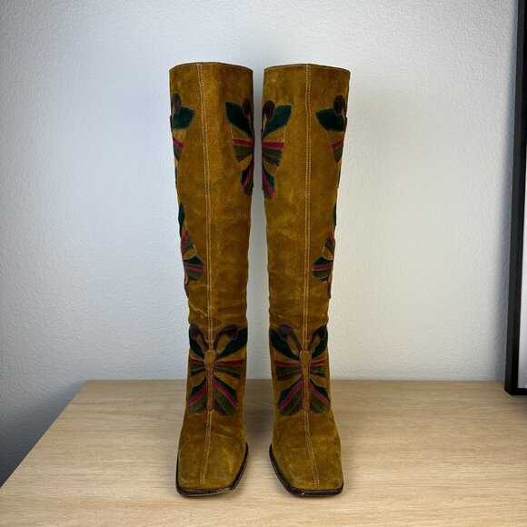 Rare FW 2002 Dolce & Gabbana Suede Butterfly Knee High Boots - Picture 4 of 9